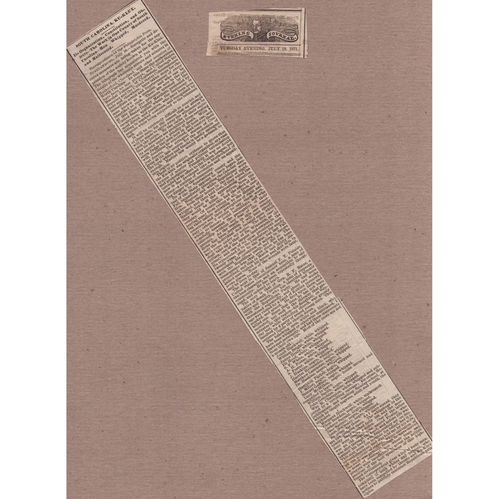 1871 Albany Evening Journal Clipping South Carolina Ku-Klux Klan Reconstruction